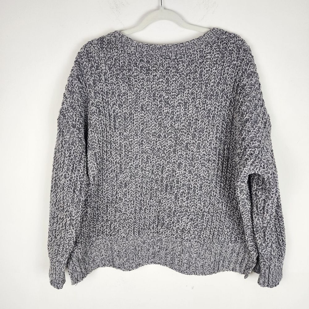 American Eagle Grey Chunky Cable Knit Cropped Sweater - Size S (Oversized Fit) - Picture 4 of 15